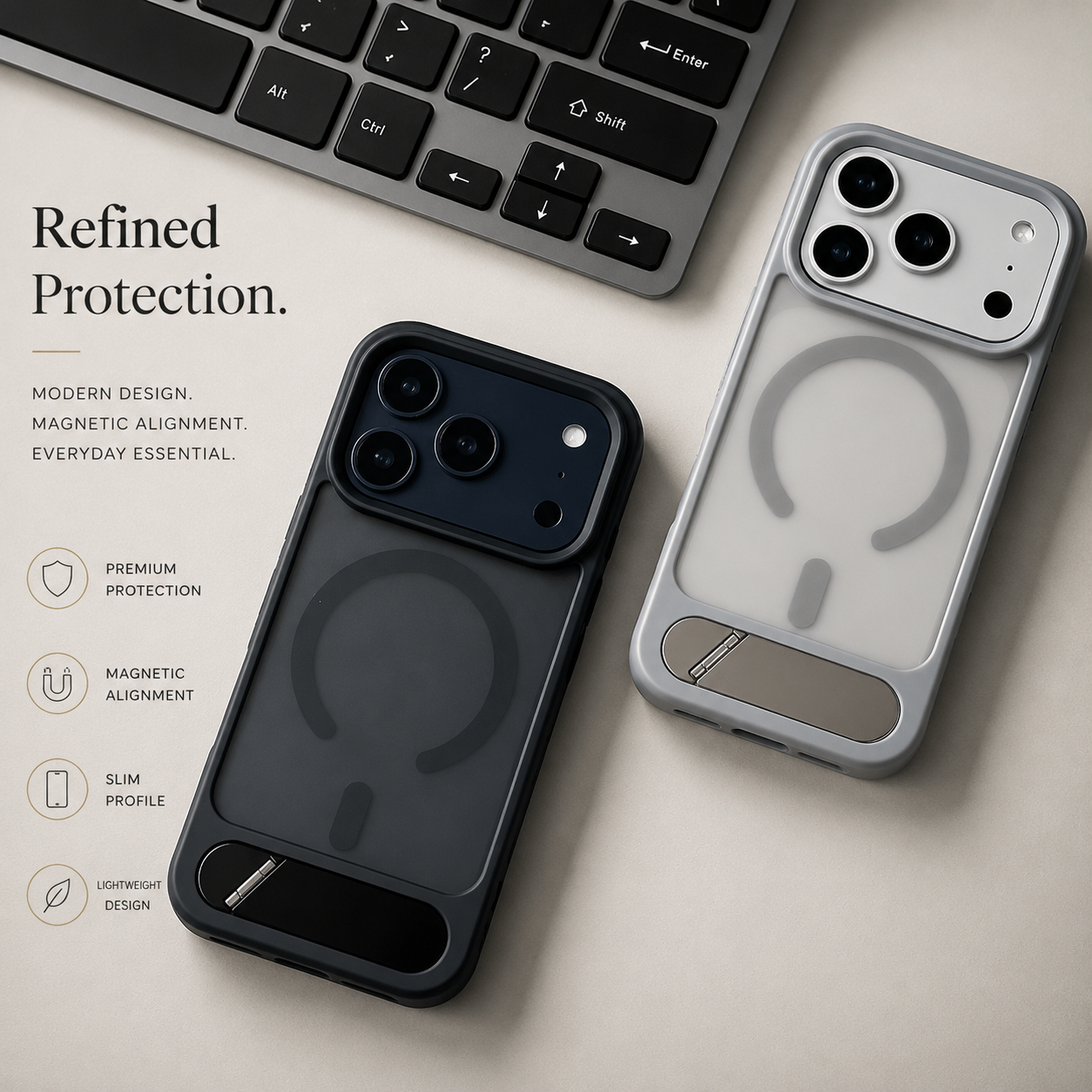 Premium iPhone Case MagSafe Compatible Foldable Stand Cover Shockproof PC Matte Anti Fingerprint Non Slip Camera Protection Half Wrapped Design