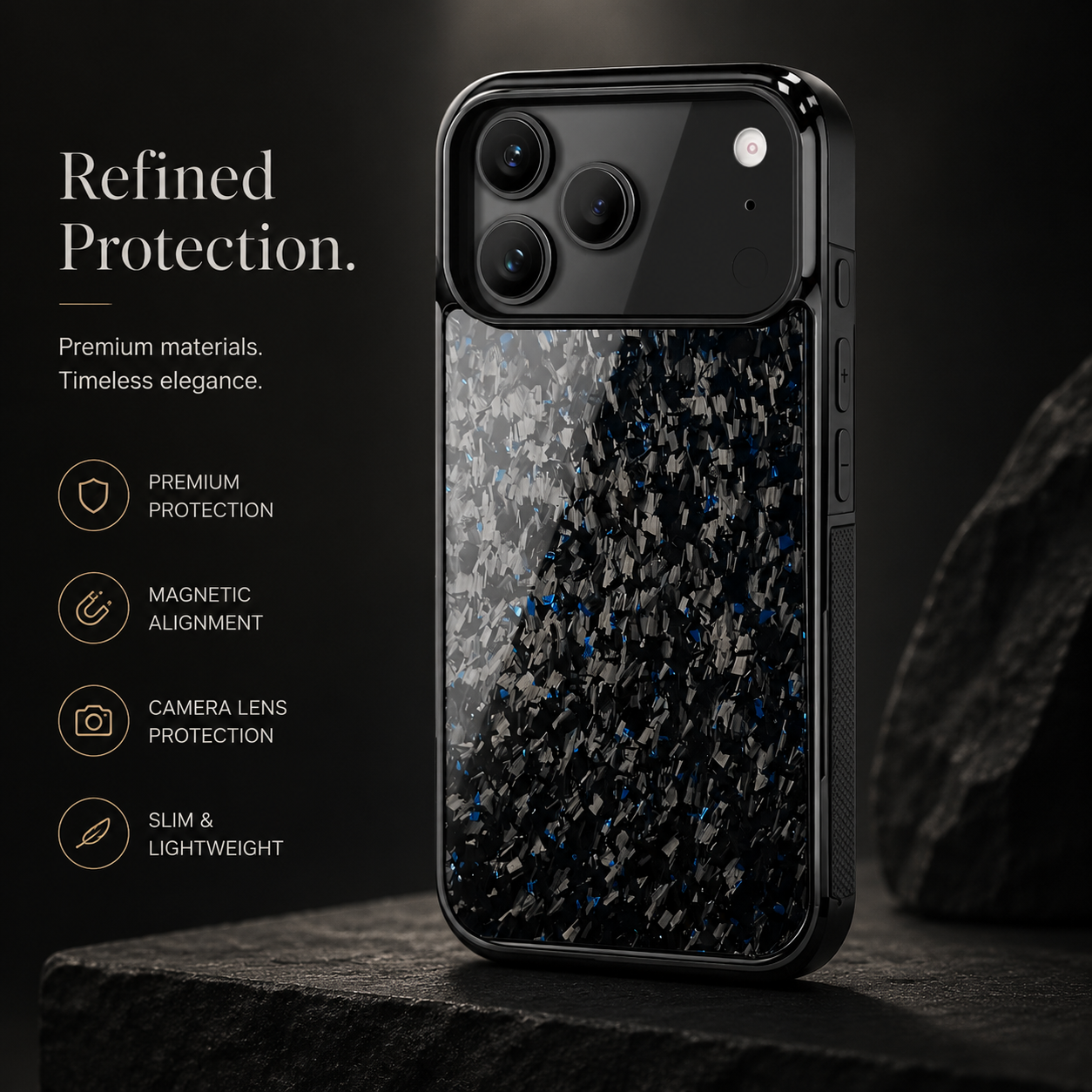 Premium iPhone Case MagSafe Compatible Forged Carbon Fiber Cover Shockproof TPU Hybrid Camera Protection Non Slip Slim Full Coverage Design