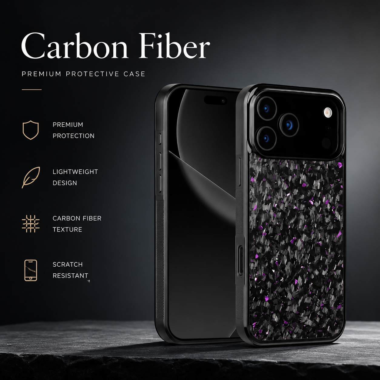 Premium iPhone Case MagSafe Compatible Forged Carbon Fiber Cover Shockproof TPU Hybrid Camera Protection Non Slip Slim Full Coverage Design