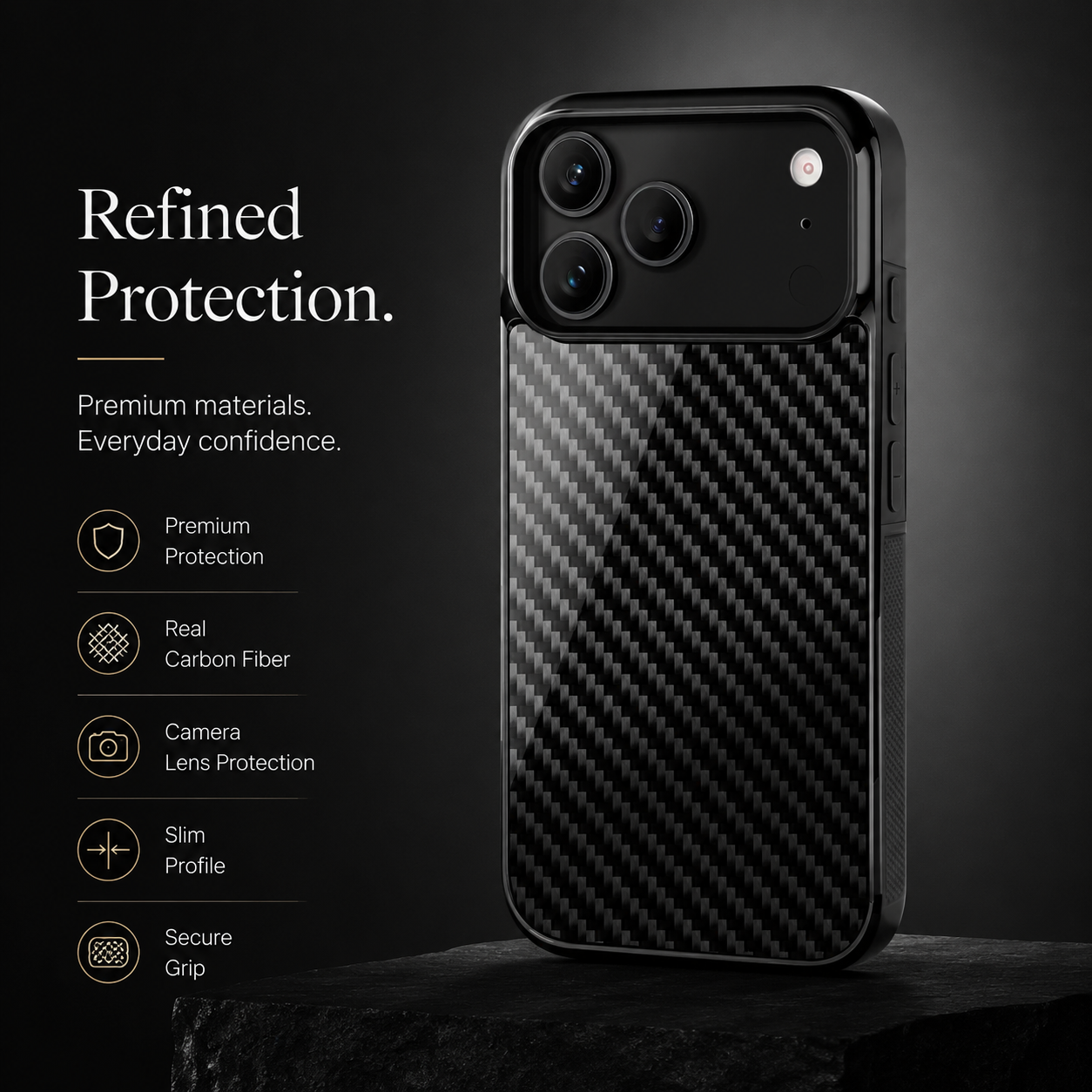 Premium iPhone Case MagSafe Compatible Forged Carbon Fiber Cover Shockproof TPU Hybrid Camera Protection Non Slip Slim Full Coverage Design