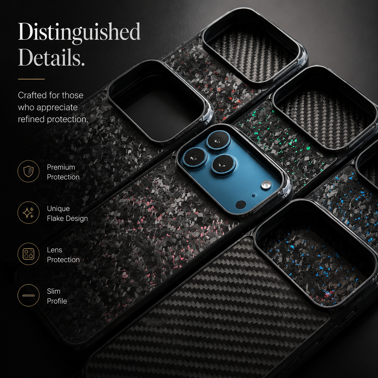 Premium iPhone Case MagSafe Compatible Forged Carbon Fiber Cover Shockproof TPU Hybrid Camera Protection Non Slip Slim Full Coverage Design