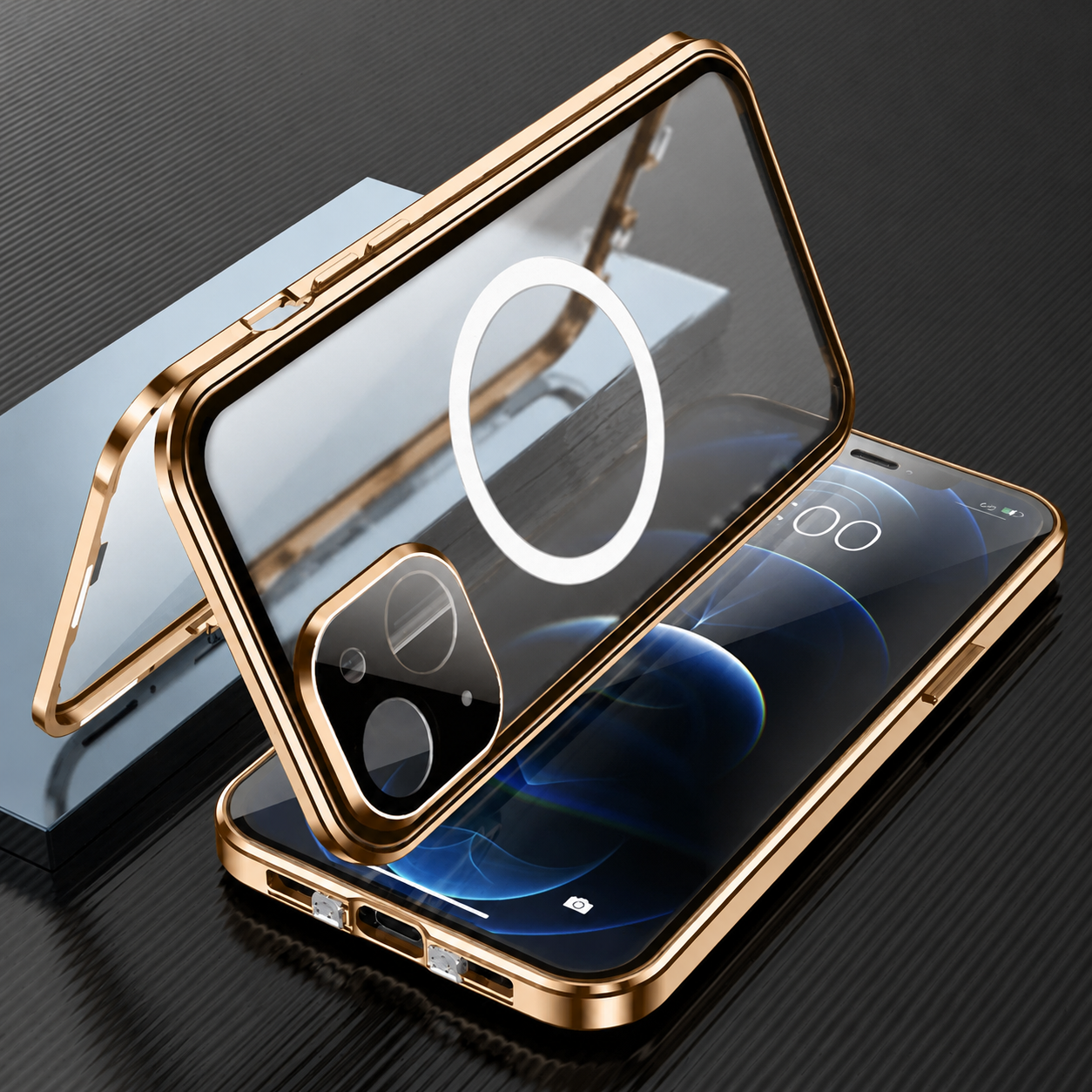 Premium iPhone Case MagSafe Compatible Full Body Aluminum Frame Tempered Glass Clear Cover Magnetic Shockproof Protective Camera Guard Slim Design