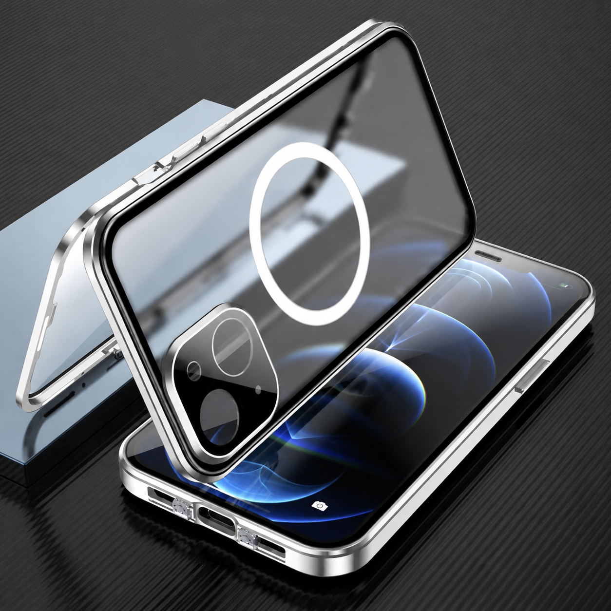 Premium iPhone Case MagSafe Compatible Full Body Aluminum Frame Tempered Glass Clear Cover Magnetic Shockproof Protective Camera Guard Slim Design