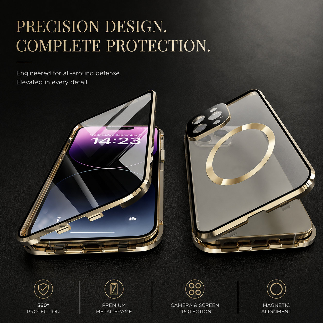Premium iPhone Case MagSafe Compatible Full Body Aluminum Frame Tempered Glass Clear Cover Magnetic Shockproof Protective Camera Guard Slim Design