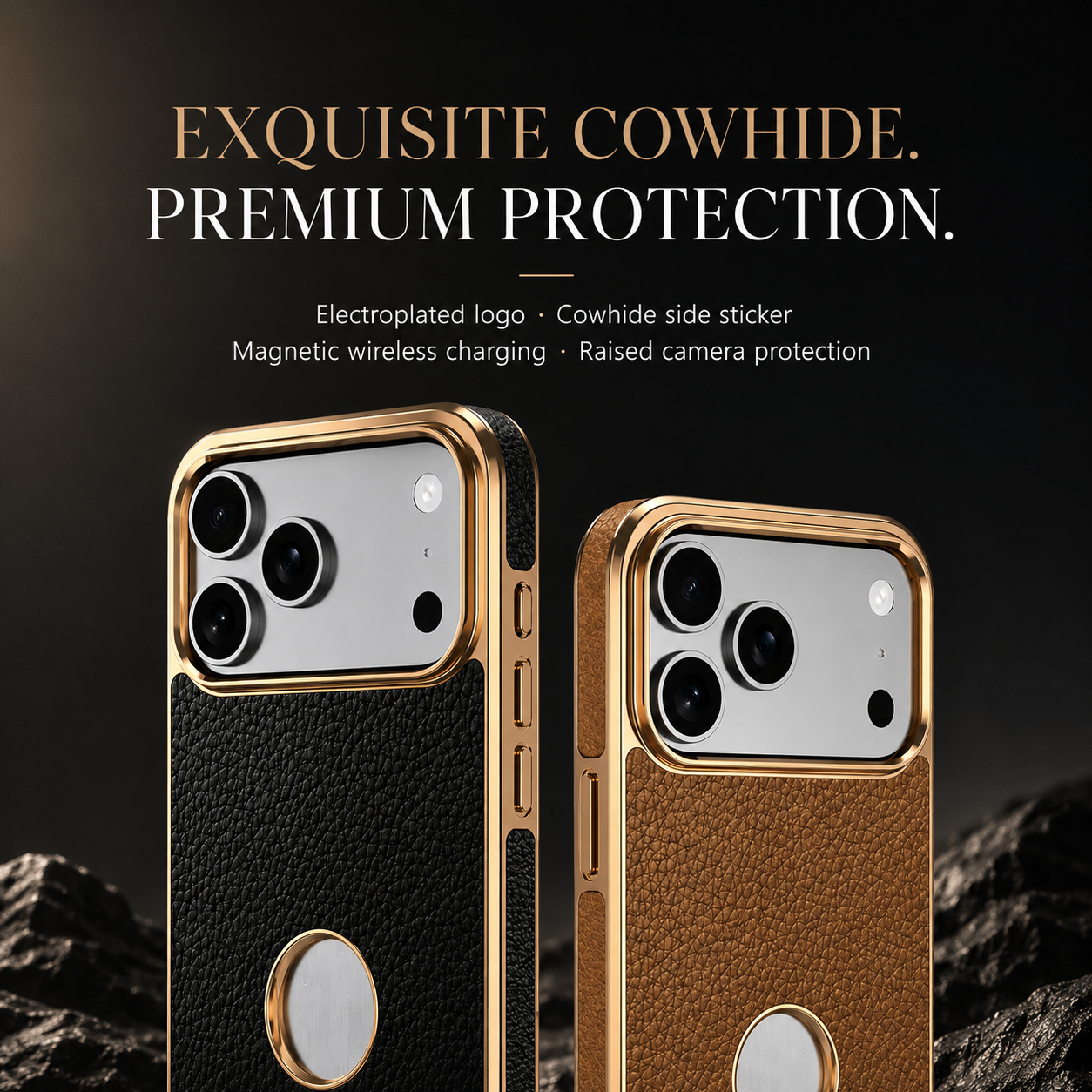 Premium iPhone Case MagSafe Compatible Genuine Cowhide Leather Protective Cover Lychee Texture Shockproof Anti Fingerprint Slim Full Coverage Design
