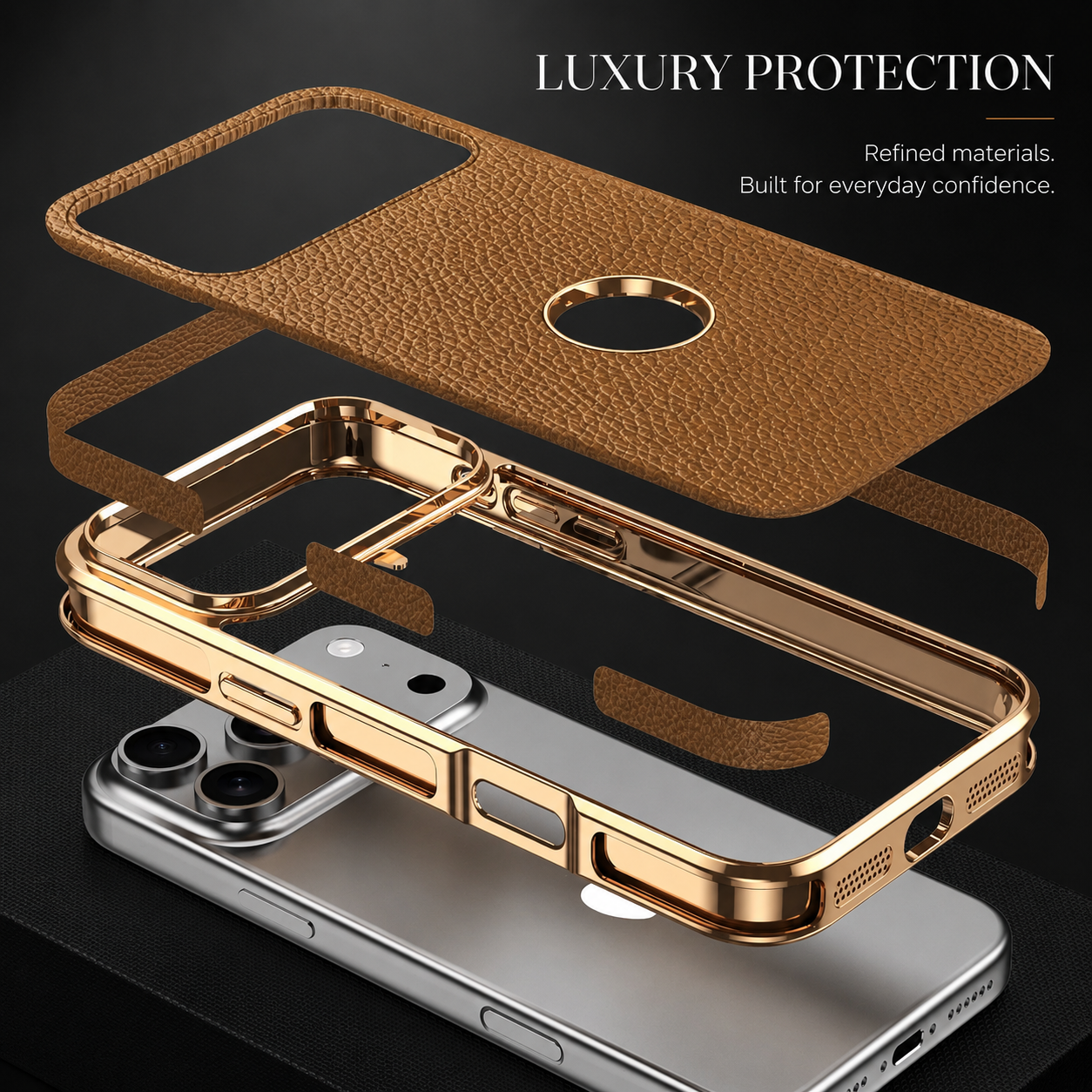 Premium iPhone Case MagSafe Compatible Genuine Cowhide Leather Protective Cover Lychee Texture Shockproof Anti Fingerprint Slim Full Coverage Design