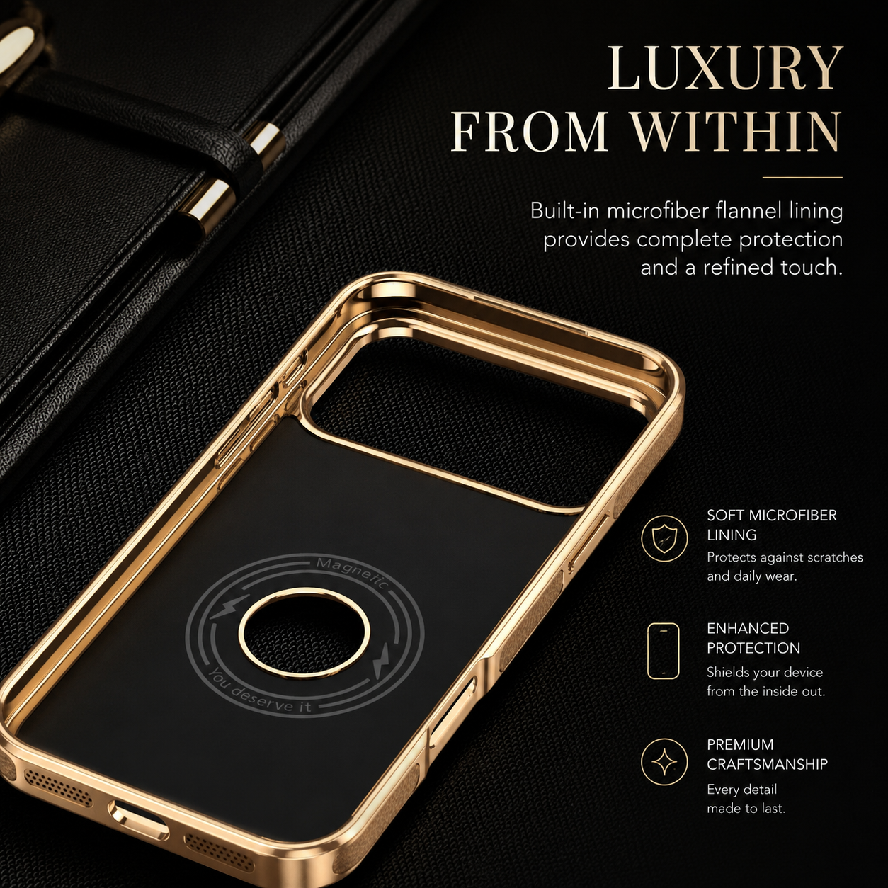 Premium iPhone Case MagSafe Compatible Genuine Cowhide Leather Protective Cover Lychee Texture Shockproof Anti Fingerprint Slim Full Coverage Design
