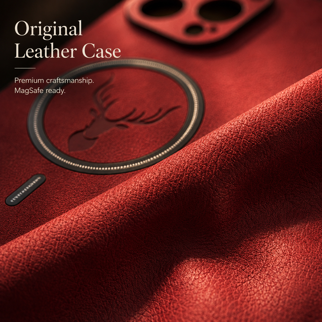 Premium iPhone Case MagSafe Compatible Genuine Deer Leather Cover Bumper Frame Magnetic Shockproof Protective Camera Lens Guard Slim Design