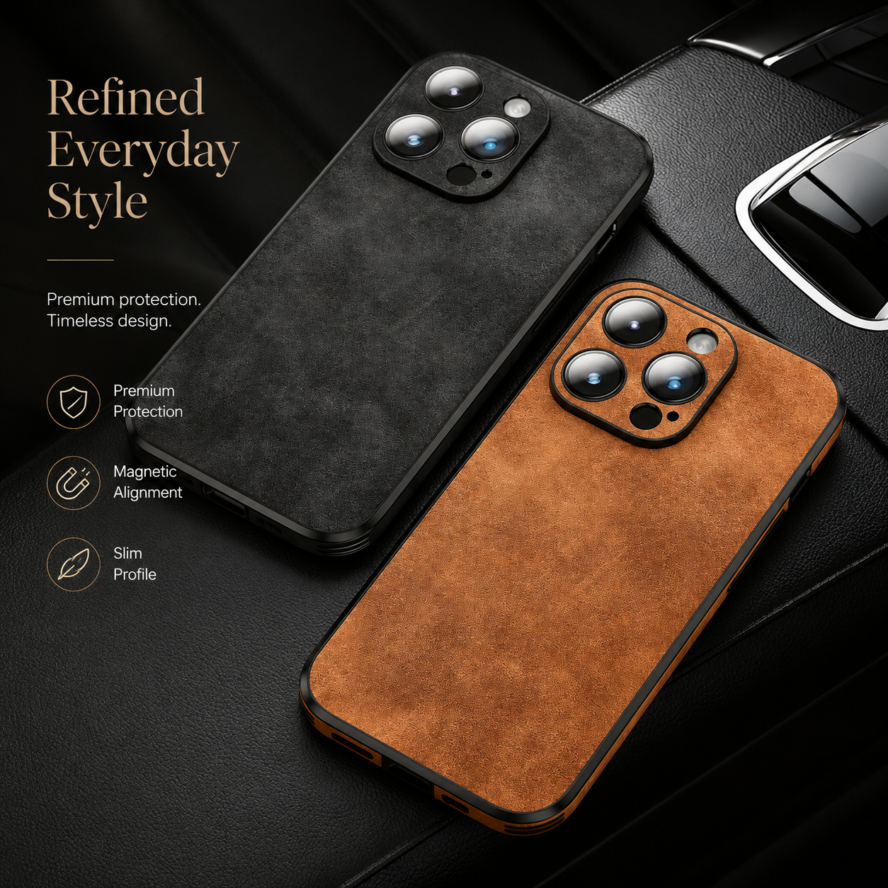 Premium iPhone Case MagSafe Compatible Genuine Leather Cover Magnetic Protective Camera Lens Guard Shock Absorbing Slim Full Coverage Design