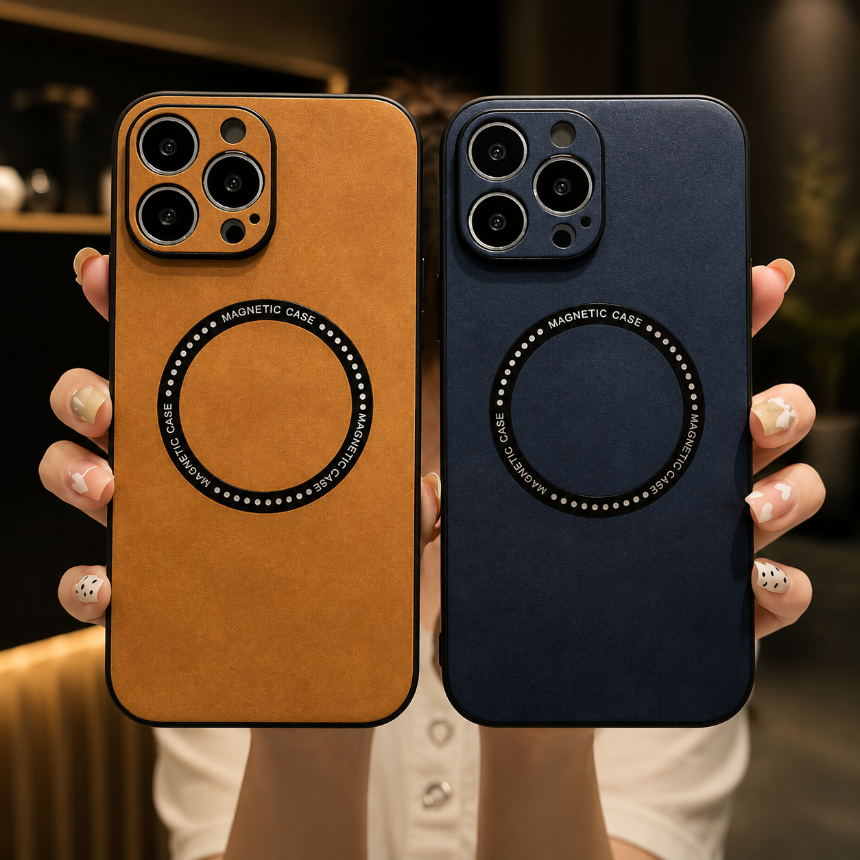 Premium iPhone Case MagSafe Compatible Genuine Leather Cover Magnetic Shock Absorbing Protective Camera Lens Guard Slim Full Coverage Design