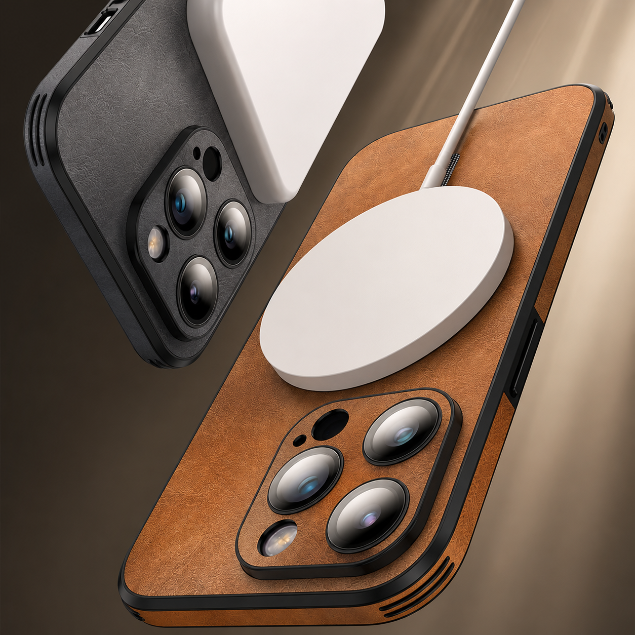 Premium iPhone Case MagSafe Compatible Genuine Leather Cover Magnetic Shock Absorbing Protective Camera Lens Guard Slim Full Coverage Design