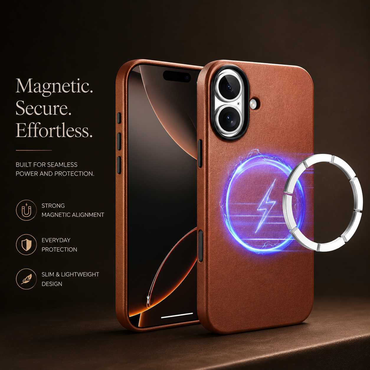 Premium iPhone Case MagSafe Compatible Genuine Leather Cover Shockproof Full Coverage Camera Protection Anti Fingerprint Non Slip Slim Fit Design