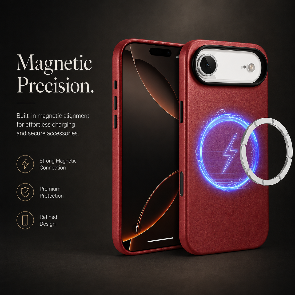 Premium iPhone Case MagSafe Compatible Genuine Leather Cover Shockproof Full Coverage Camera Protection Anti Fingerprint Non Slip Slim Fit Design