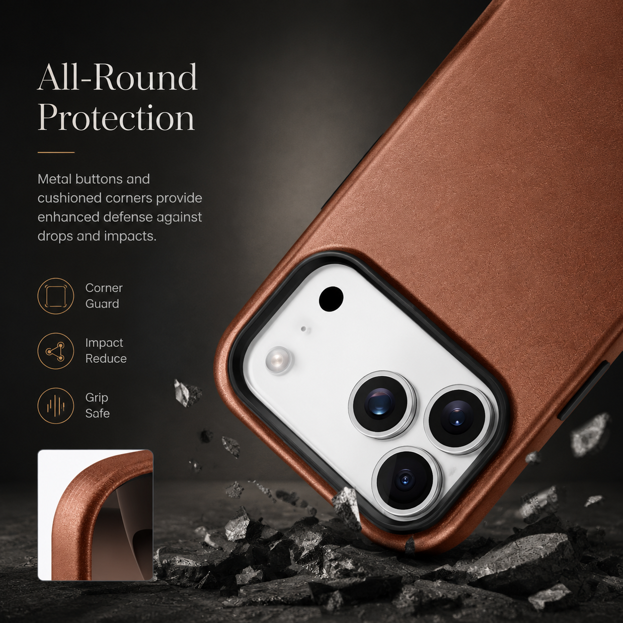 Premium iPhone Case MagSafe Compatible Genuine Leather Cover Shockproof Full Coverage Camera Protection Anti Fingerprint Non Slip Slim Fit Design