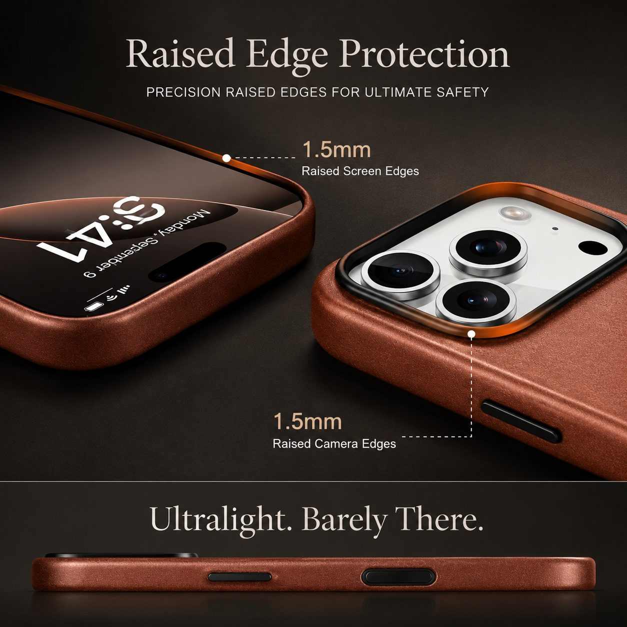 Premium iPhone Case MagSafe Compatible Genuine Leather Cover Shockproof Full Coverage Camera Protection Anti Fingerprint Non Slip Slim Fit Design