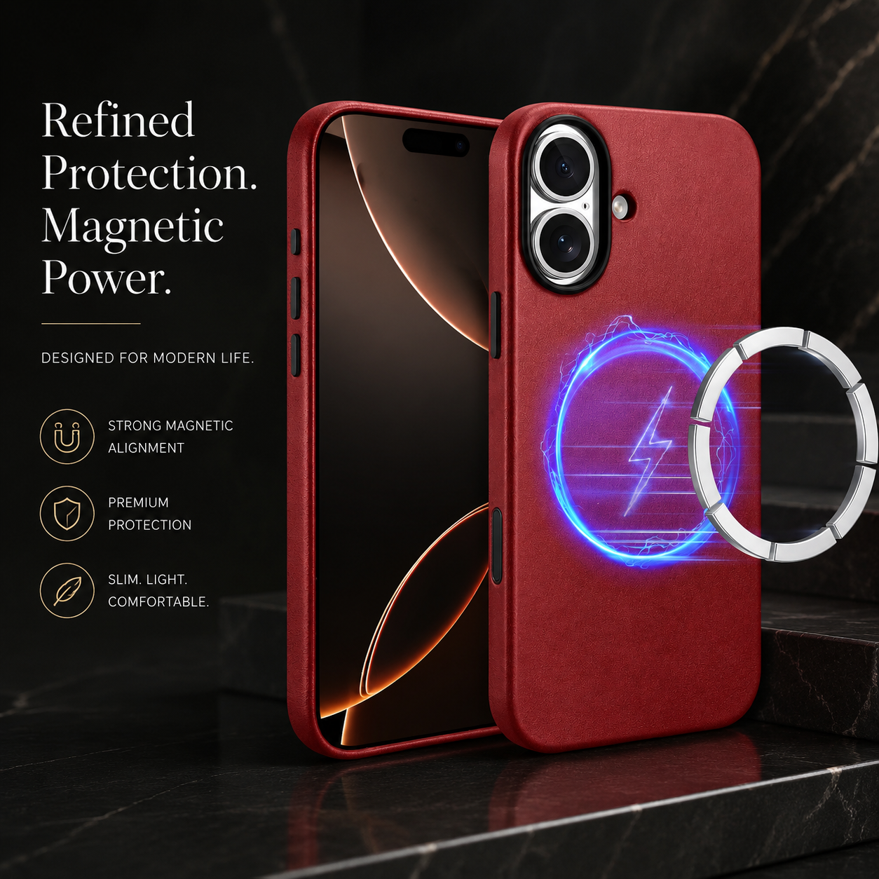 Premium iPhone Case MagSafe Compatible Genuine Leather Cover Shockproof Full Coverage Camera Protection Anti Fingerprint Non Slip Slim Fit Design