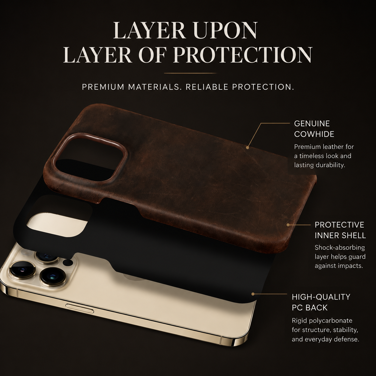 Premium iPhone Case MagSafe Compatible Genuine Leather Strap Cover Slim Protective Shockproof Camera Lens Protection Carry Strap Luxury Design