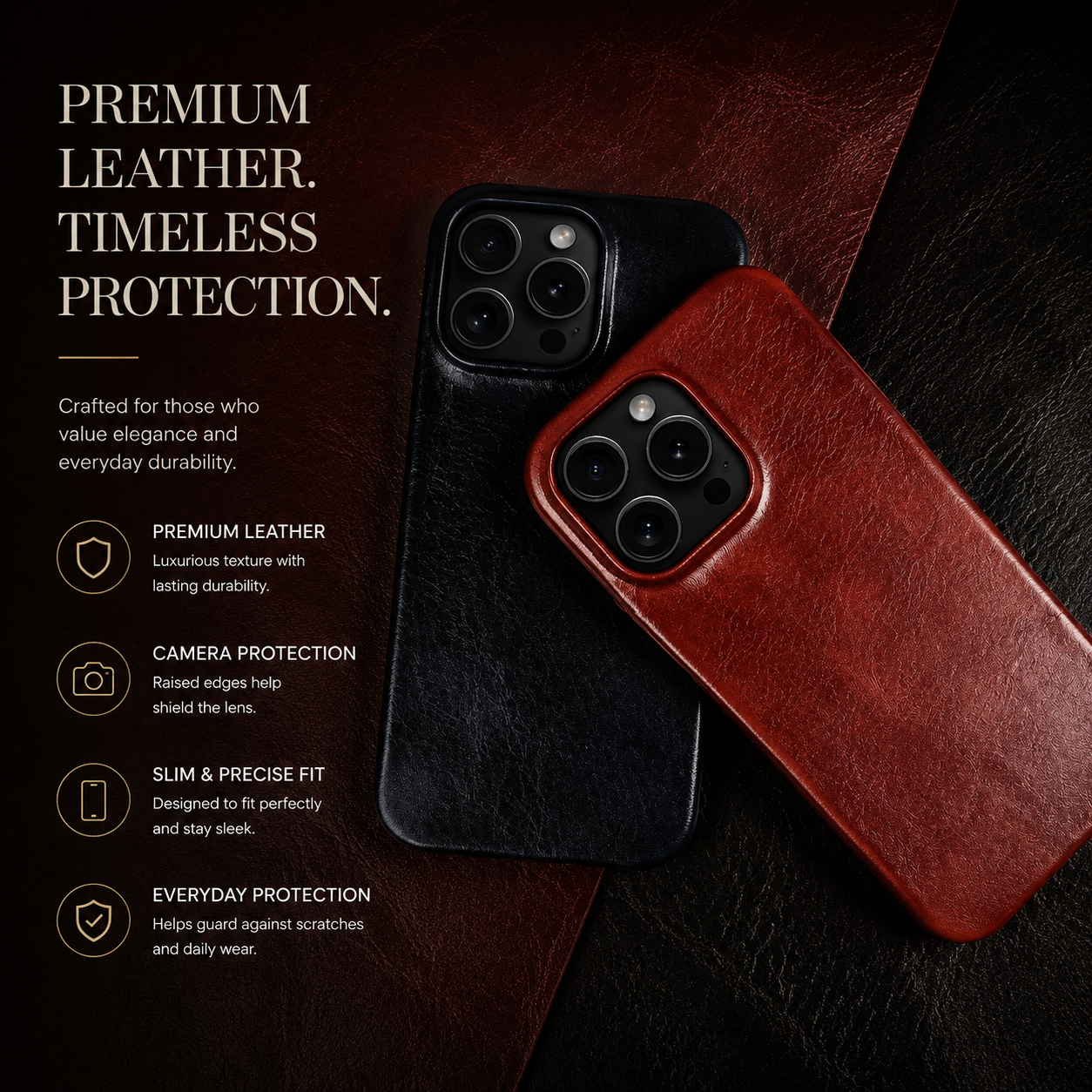 Premium iPhone Case MagSafe Compatible Genuine Leather Strap Cover Slim Protective Shockproof Camera Lens Protection Carry Strap Luxury Design