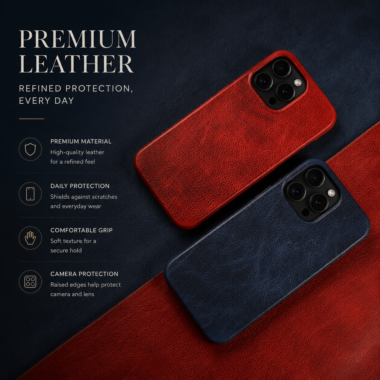 Premium iPhone Case MagSafe Compatible Genuine Leather Strap Cover Slim Protective Shockproof Camera Lens Protection Carry Strap Luxury Design