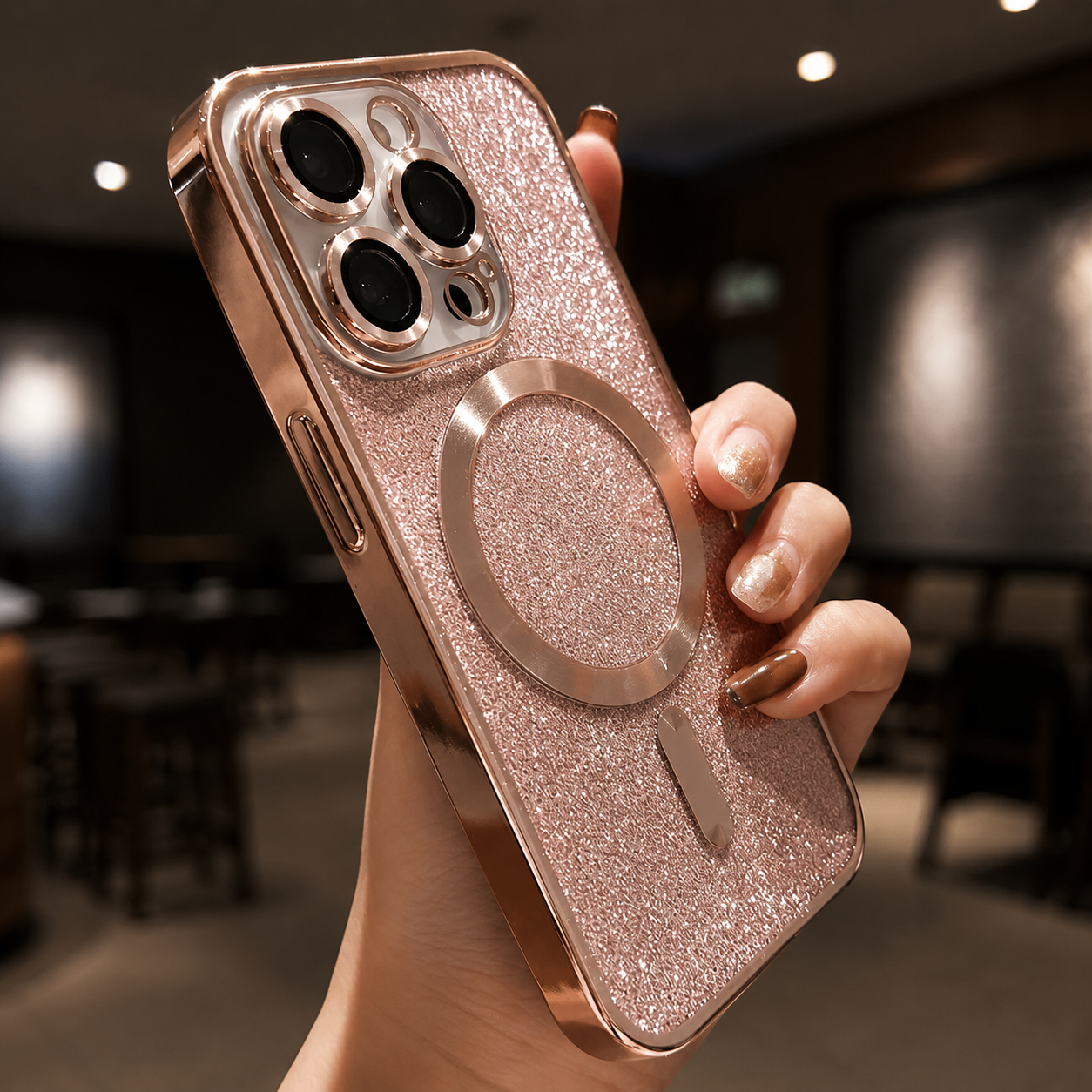 Premium iPhone Case MagSafe Compatible Gradient Glitter Crossbody Strap Magnetic Cover TPU Shockproof Protective Camera Lens Guard Slim Design