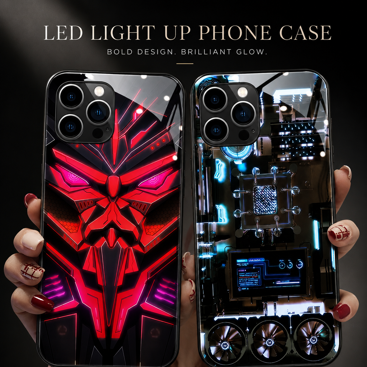 Premium iPhone Case MagSafe Compatible LED Notification Cover Mecha Design Magnetic Shockproof Protective Camera Lens Guard Slim Full Coverage