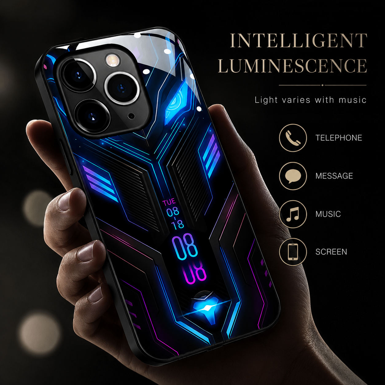 Premium iPhone Case MagSafe Compatible LED Notification Cover Mecha Design Magnetic Shockproof Protective Camera Lens Guard Slim Full Coverage