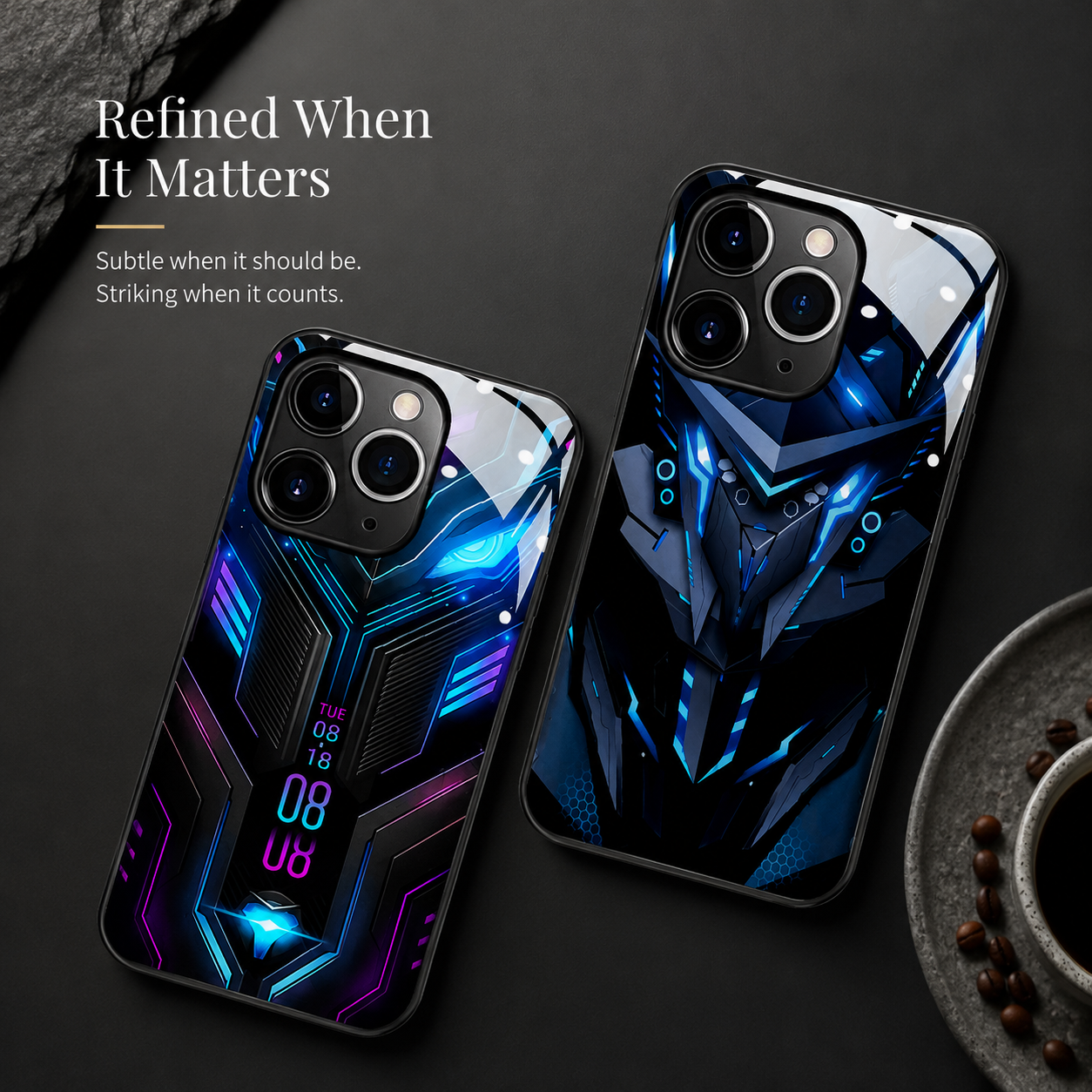 Premium iPhone Case MagSafe Compatible LED Notification Cover Mecha Design Magnetic Shockproof Protective Camera Lens Guard Slim Full Coverage