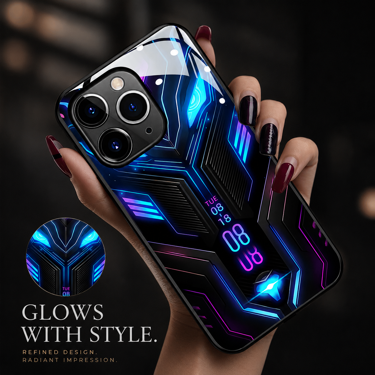 Premium iPhone Case MagSafe Compatible LED Notification Cover Mecha Design Magnetic Shockproof Protective Camera Lens Guard Slim Full Coverage