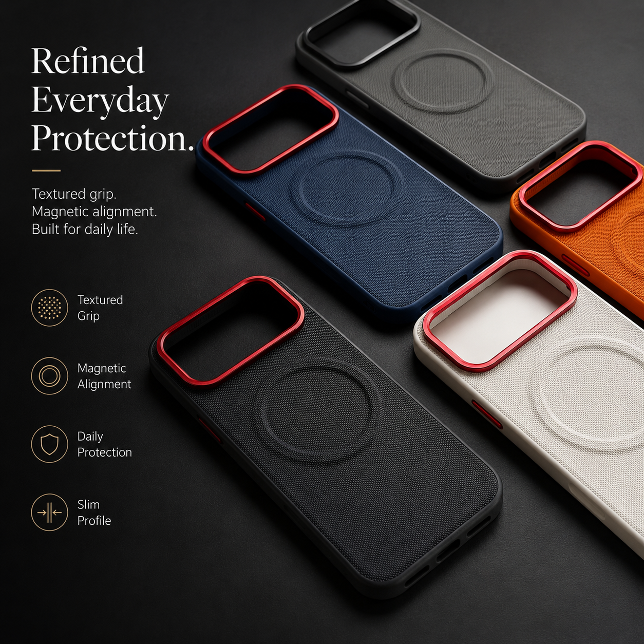 Premium iPhone Case MagSafe Compatible Leather Cover Shockproof PC TPU Hybrid Diamond Texture Camera Protection Non Slip Slim Full Coverage Design