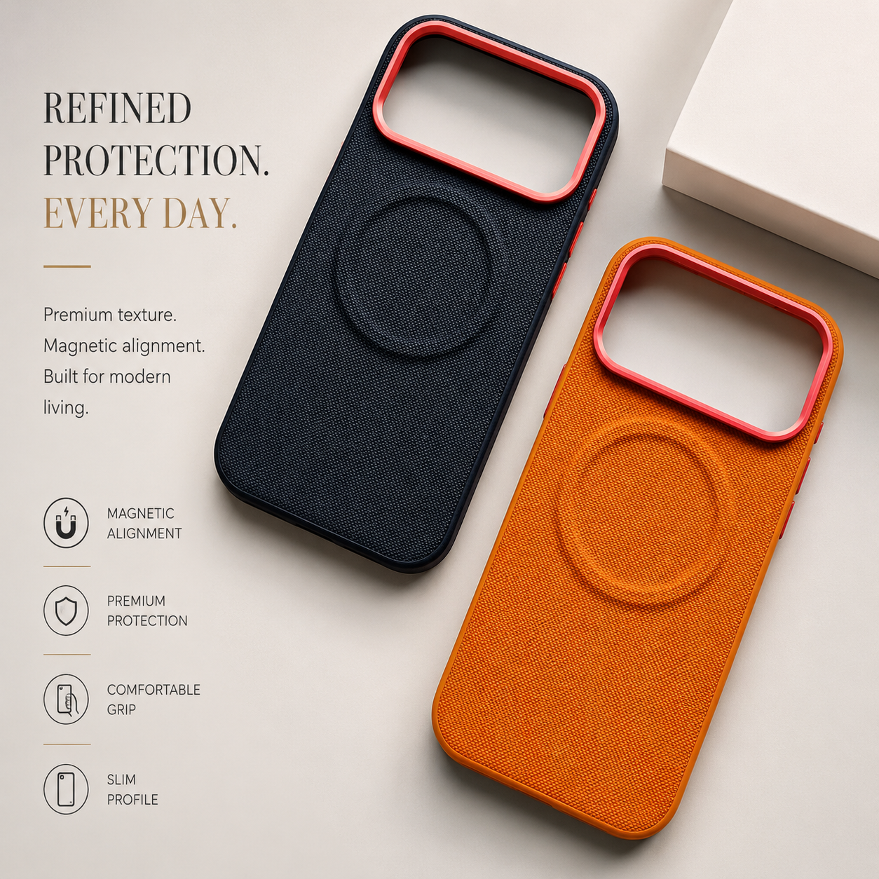 Premium iPhone Case MagSafe Compatible Leather Cover Shockproof PC TPU Hybrid Diamond Texture Camera Protection Non Slip Slim Full Coverage Design