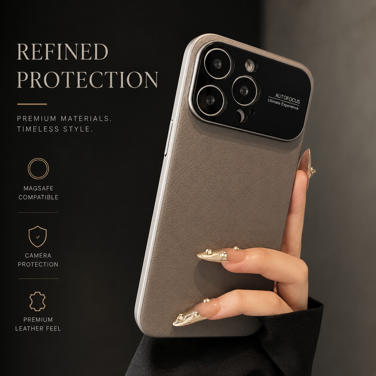 Premium iPhone Case MagSafe Compatible Leather Cover Side Vent Cooling Slim Half Wrapped Anti Fingerprint Non Slip Shockproof Protective Design