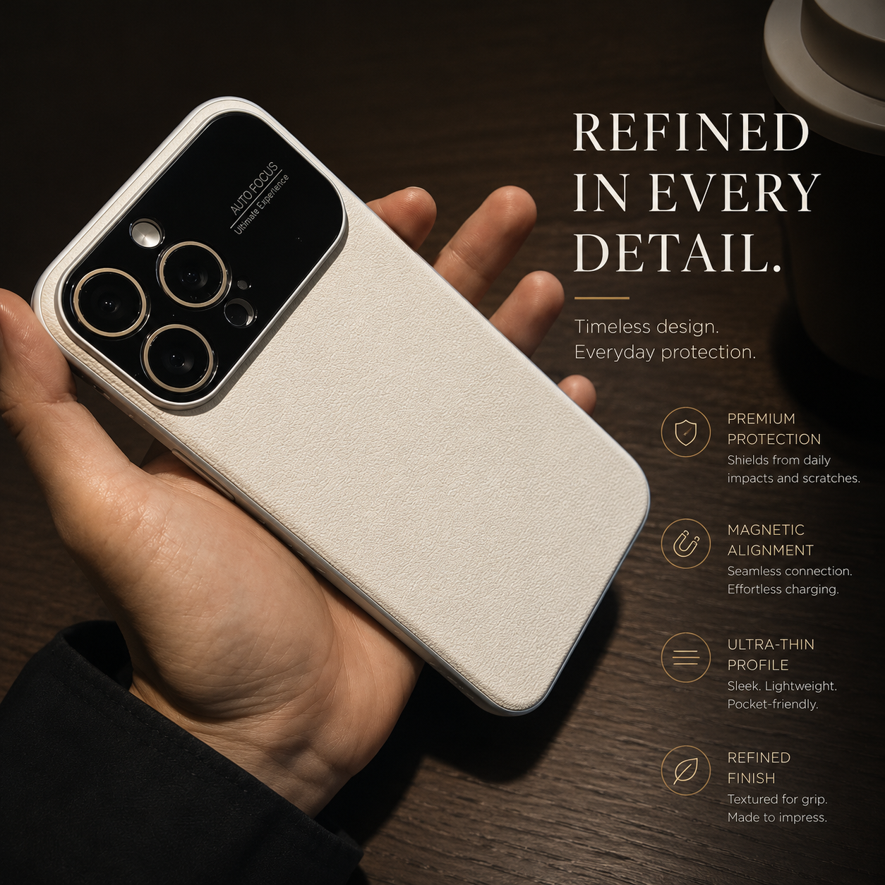 Premium iPhone Case MagSafe Compatible Leather Cover Side Vent Cooling Slim Half Wrapped Anti Fingerprint Non Slip Shockproof Protective Design