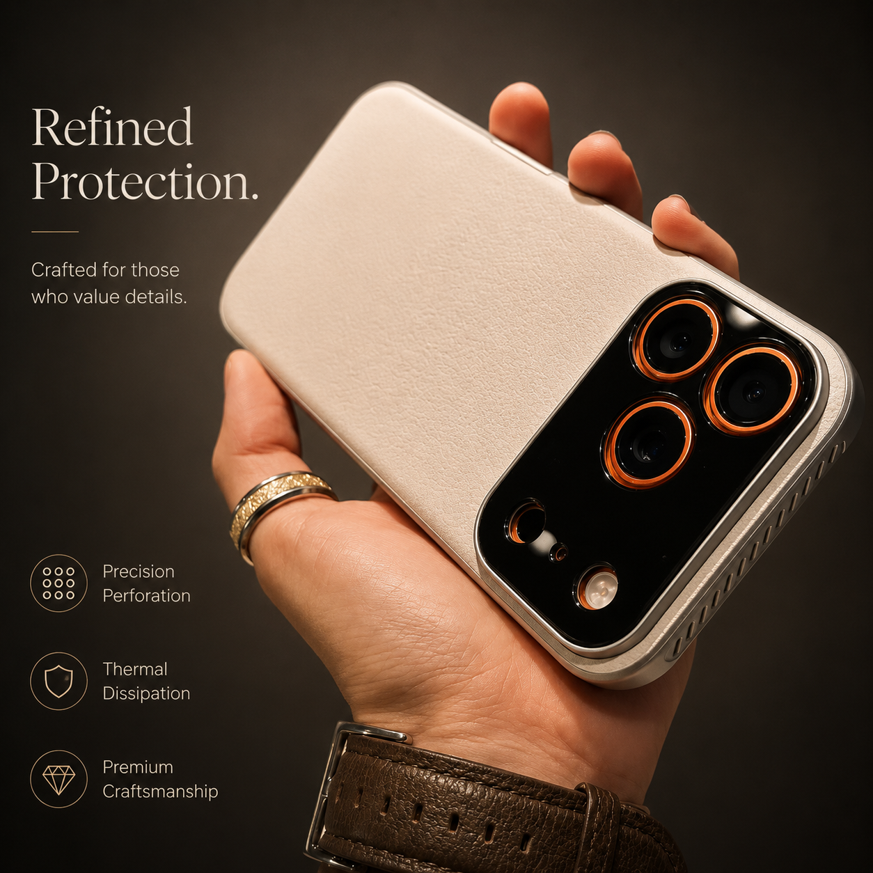 Premium iPhone Case MagSafe Compatible Leather Cover Side Vent Cooling Slim Half Wrapped Anti Fingerprint Non Slip Shockproof Protective Design