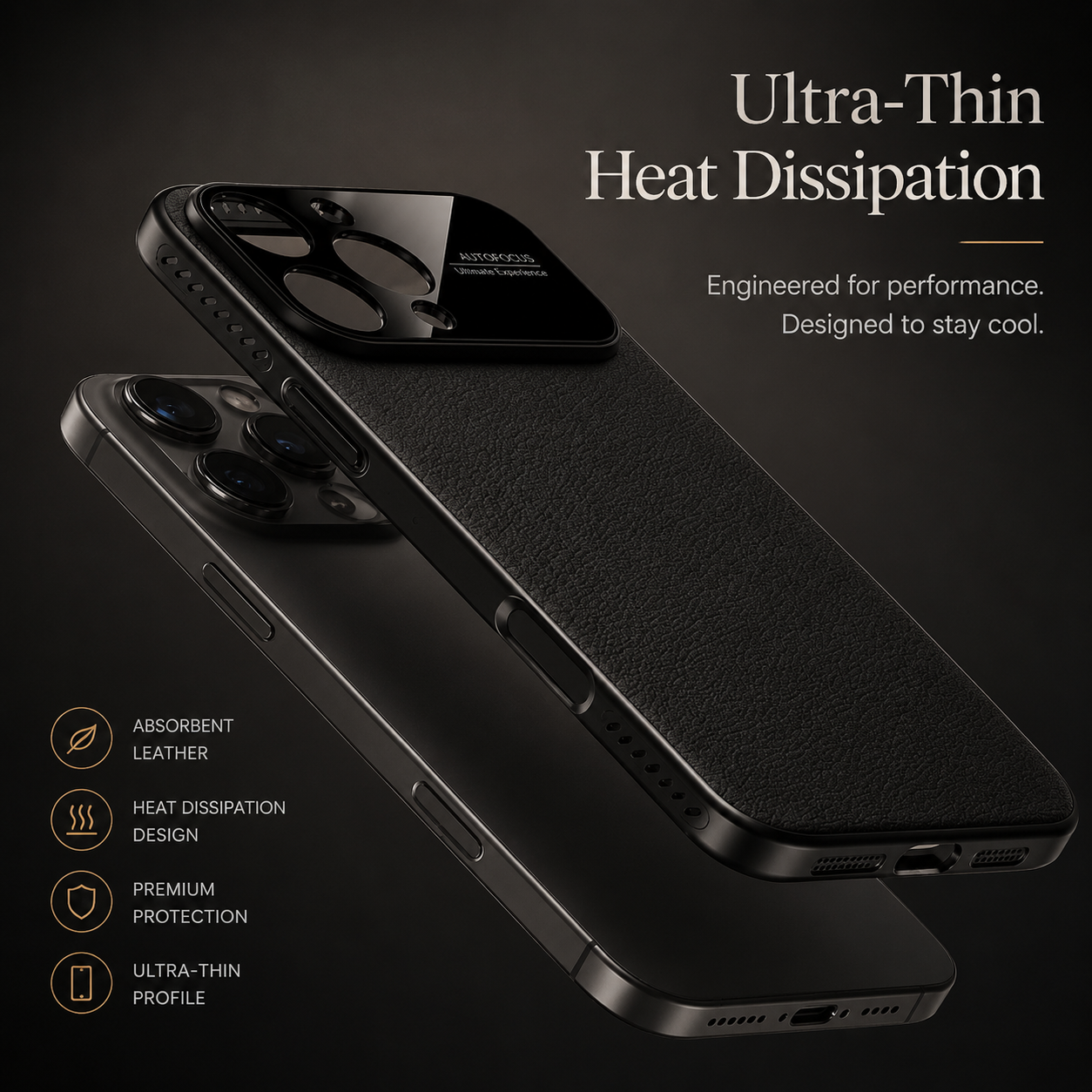 Premium iPhone Case MagSafe Compatible Leather Cover Side Vent Cooling Slim Half Wrapped Anti Fingerprint Non Slip Shockproof Protective Design