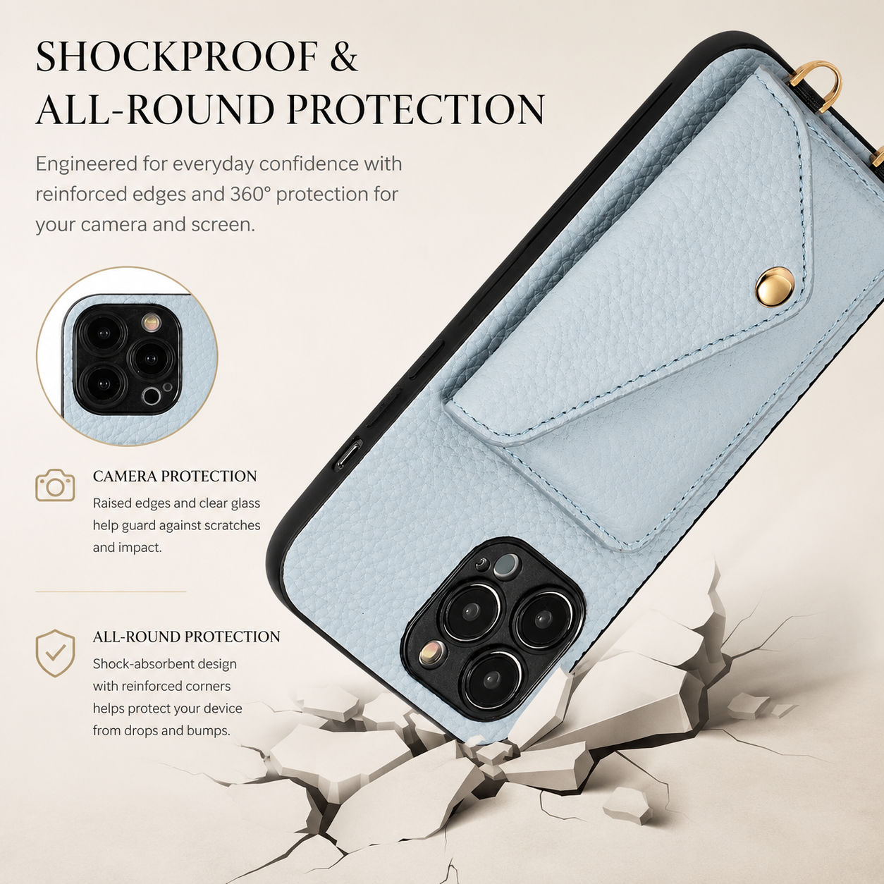 Premium iPhone Case MagSafe Compatible Leather Crossbody Wallet Cover Card Holder Strap Magnetic Shockproof Protective Camera Lens Guard Slim Design