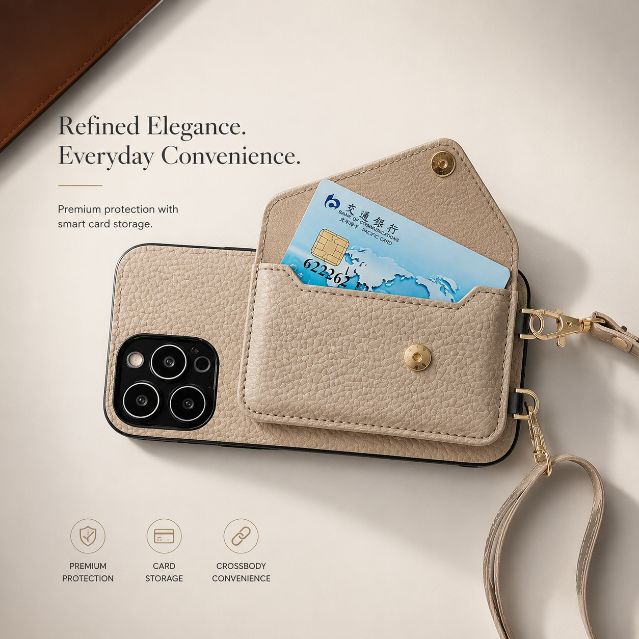 Premium iPhone Case MagSafe Compatible Leather Crossbody Wallet Cover Card Holder Strap Magnetic Shockproof Protective Camera Lens Guard Slim Design