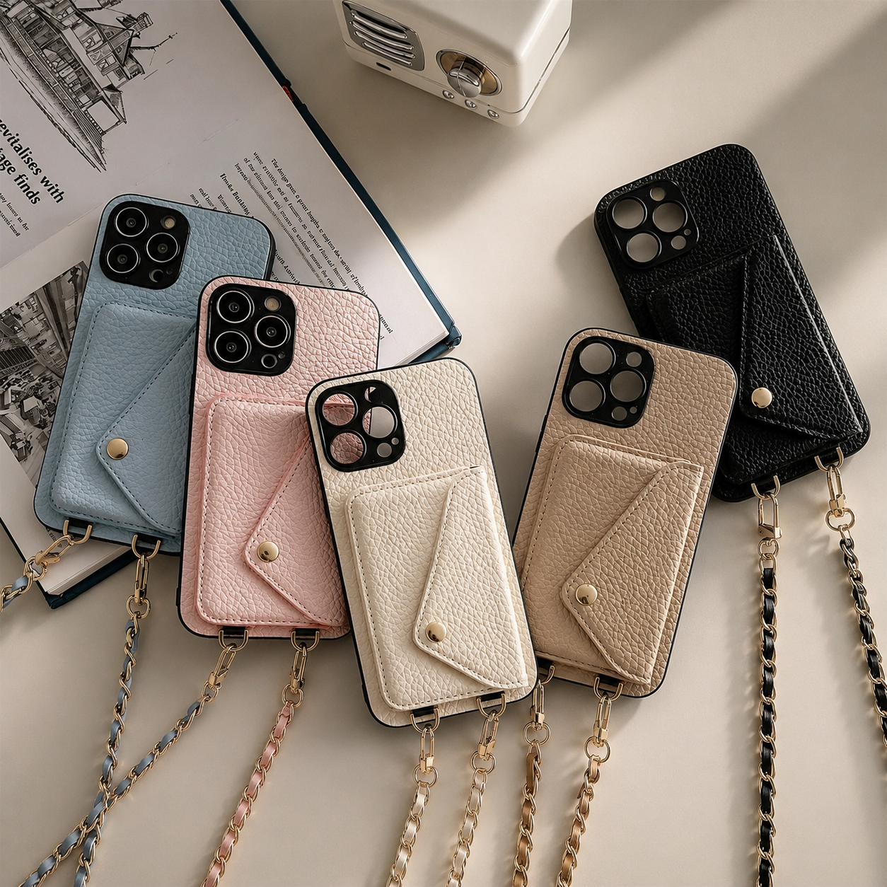 Premium iPhone Case MagSafe Compatible Leather Crossbody Wallet Cover Card Holder Strap Magnetic Shockproof Protective Camera Lens Guard Slim Design