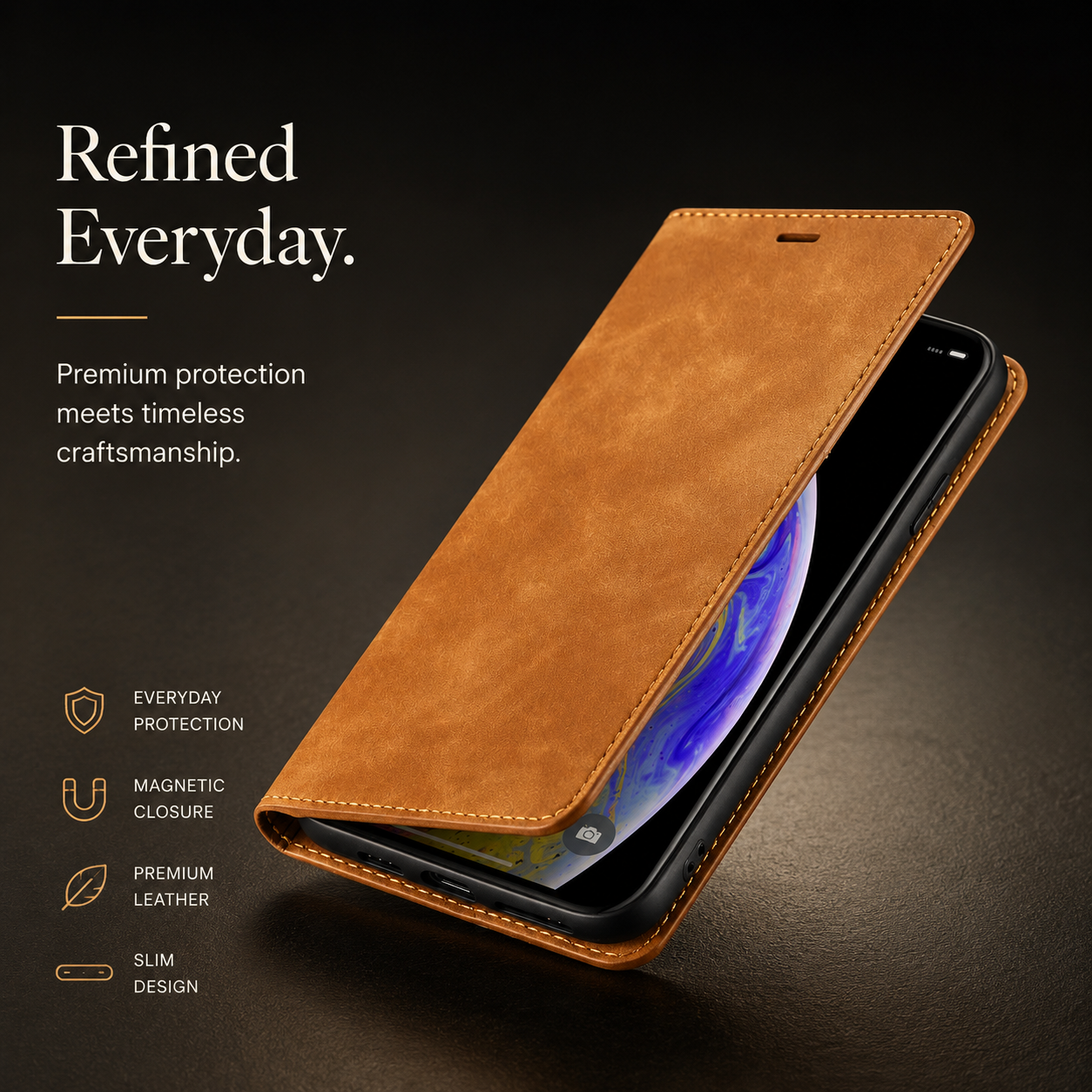 Premium iPhone Case MagSafe Compatible Leather Flip Wallet Cover Card Holder Magnetic Stand Shockproof Protective Camera Lens Guard Slim Design
