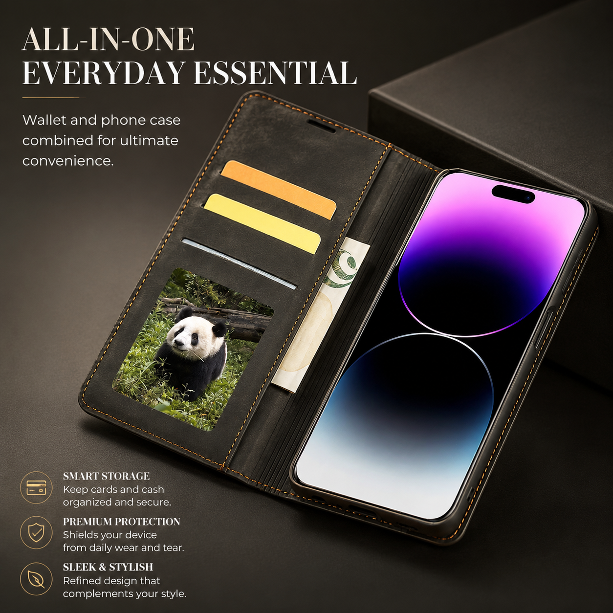 Premium iPhone Case MagSafe Compatible Leather Flip Wallet Cover Card Holder Magnetic Stand Shockproof Protective Camera Lens Guard Slim Design