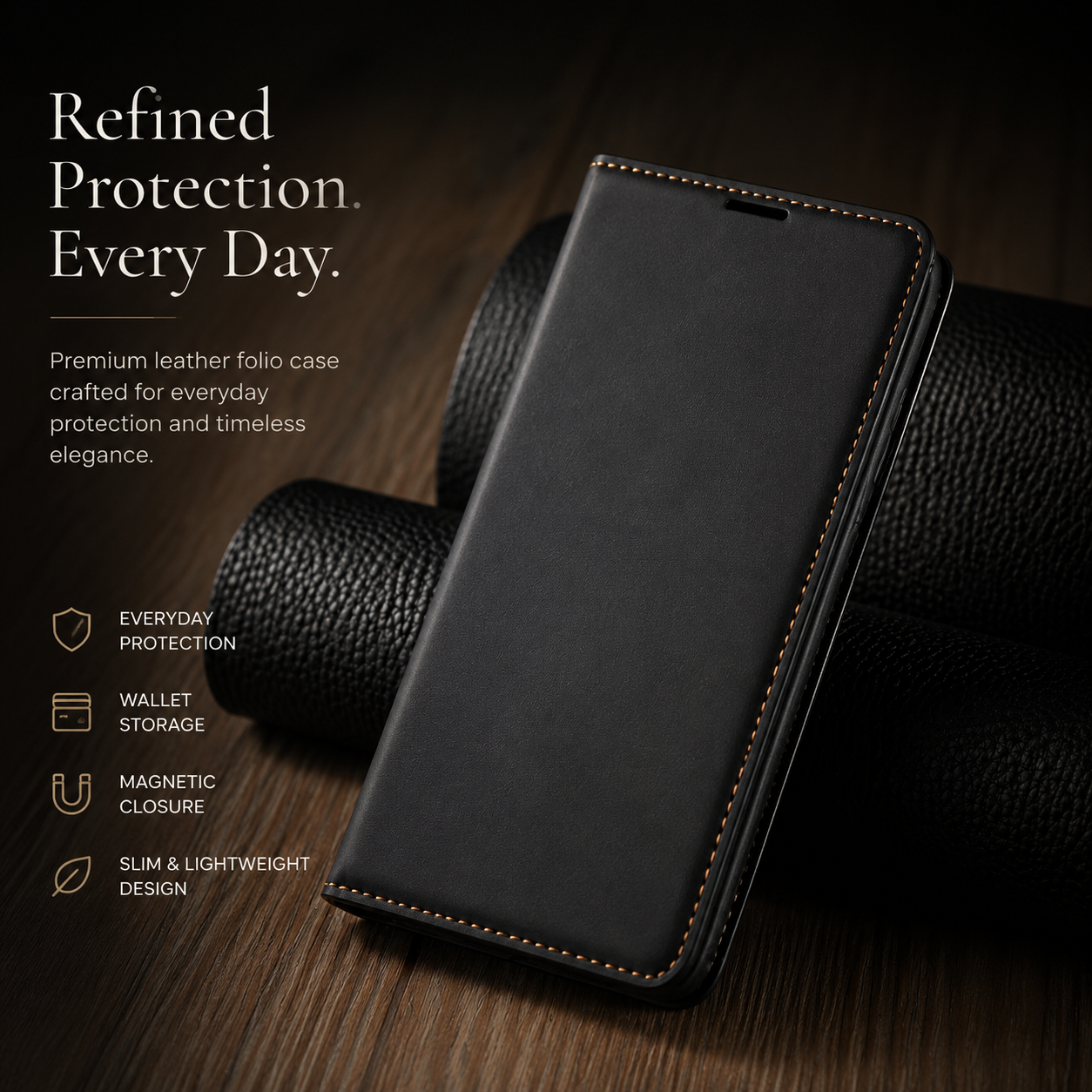 Premium iPhone Case MagSafe Compatible Leather Flip Wallet Cover Card Holder Magnetic Stand Shockproof Protective Camera Lens Guard Slim Design