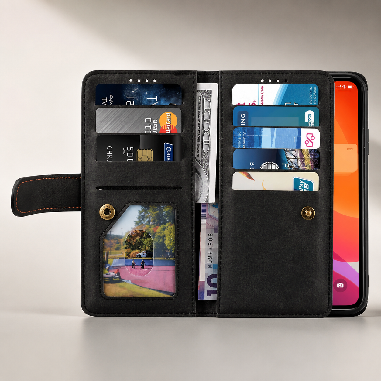 Premium iPhone Case MagSafe Compatible Leather Flip Wallet Cover Zipper Card Holder Strap Stand Magnetic Shockproof Camera Lens Protection Slim Design