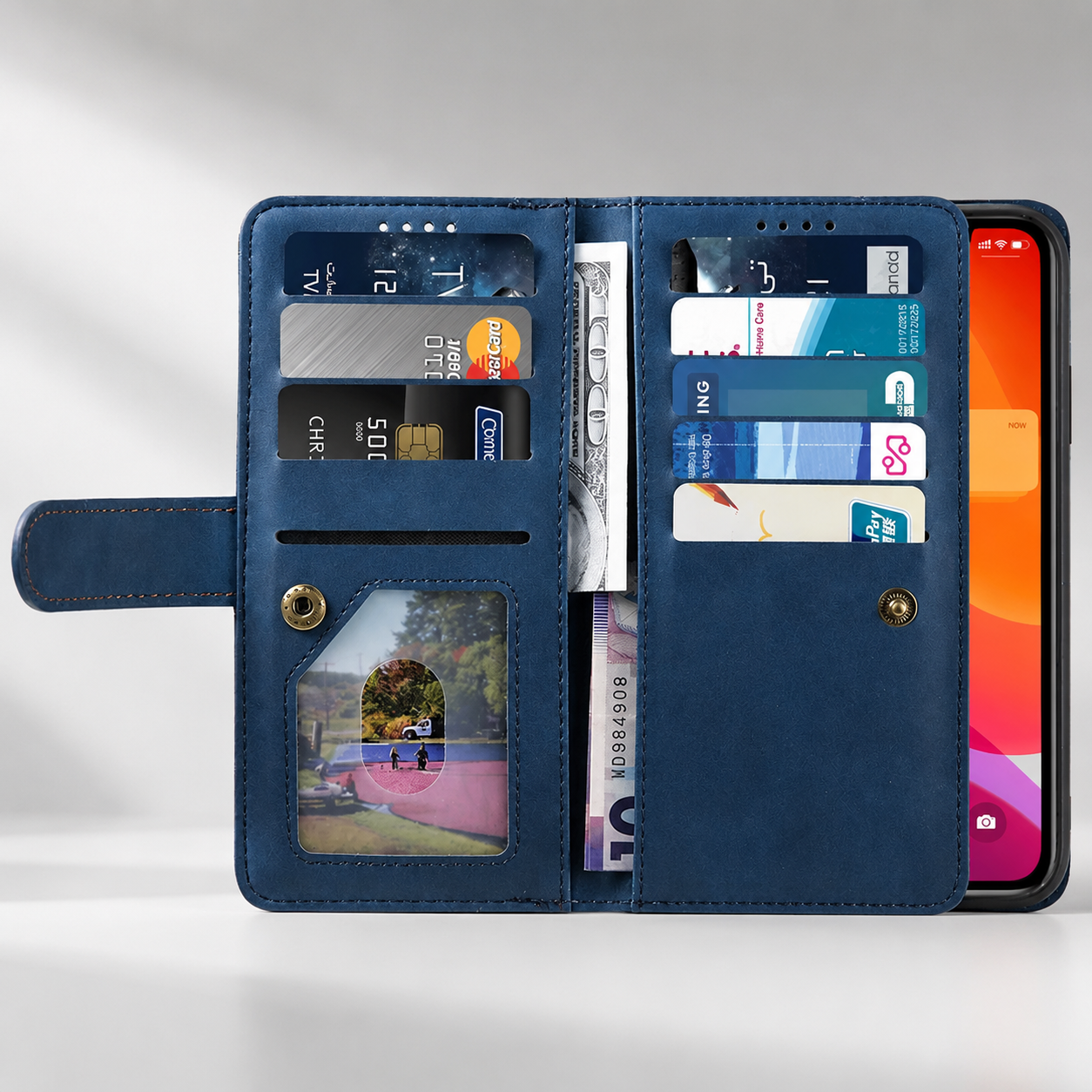 Premium iPhone Case MagSafe Compatible Leather Flip Wallet Cover Zipper Card Holder Strap Stand Magnetic Shockproof Camera Lens Protection Slim Design