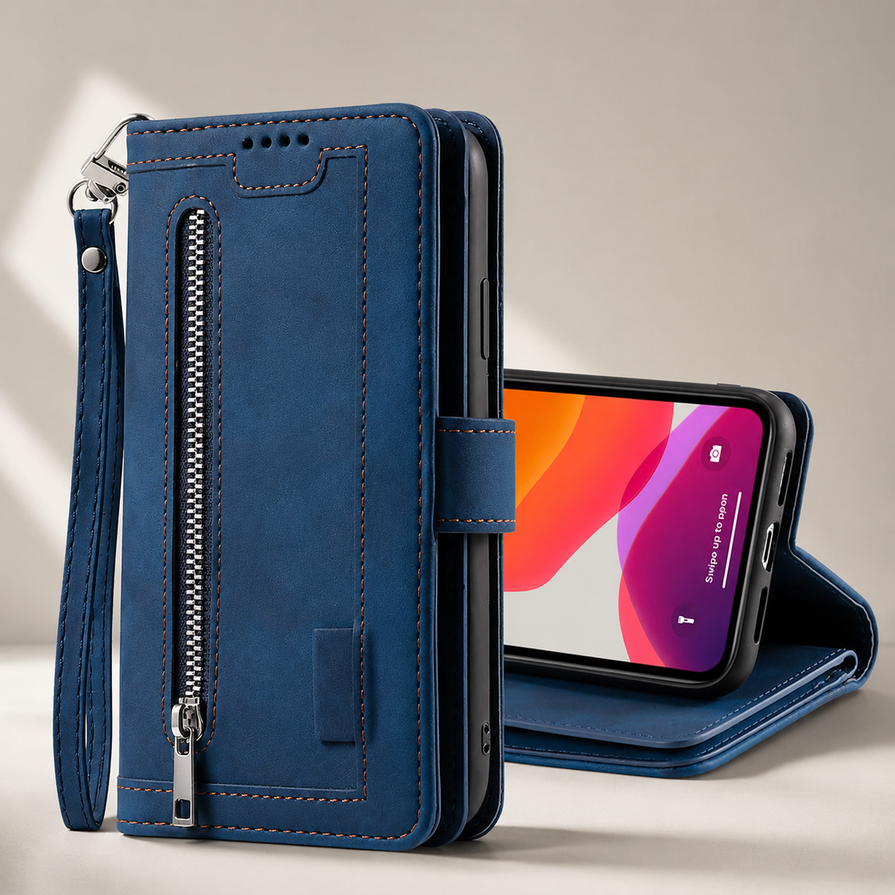 Premium iPhone Case MagSafe Compatible Leather Flip Wallet Cover Zipper Card Holder Strap Stand Magnetic Shockproof Camera Lens Protection Slim Design