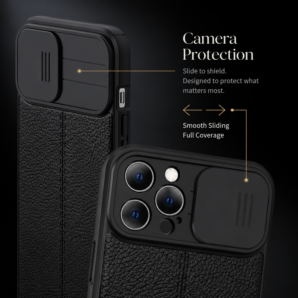 Premium iPhone Case MagSafe Compatible Leather Texture Sliding Camera Cover Magnetic Cover Shockproof Protective Lens Guard Slim Design
