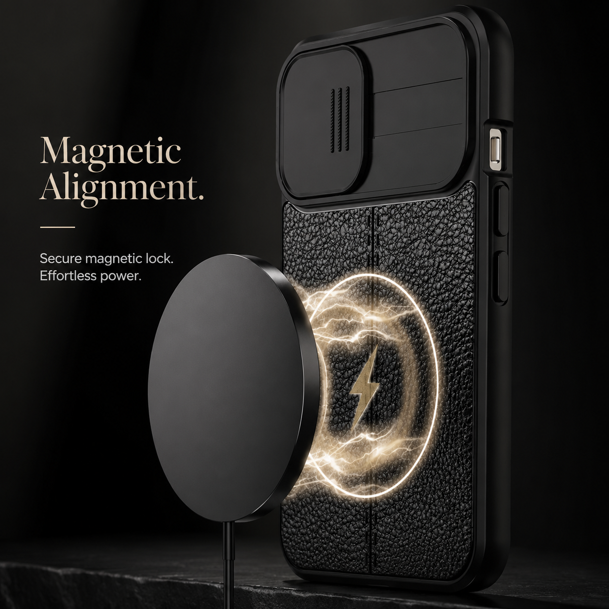 Premium iPhone Case MagSafe Compatible Leather Texture Sliding Camera Cover Magnetic Cover Shockproof Protective Lens Guard Slim Design