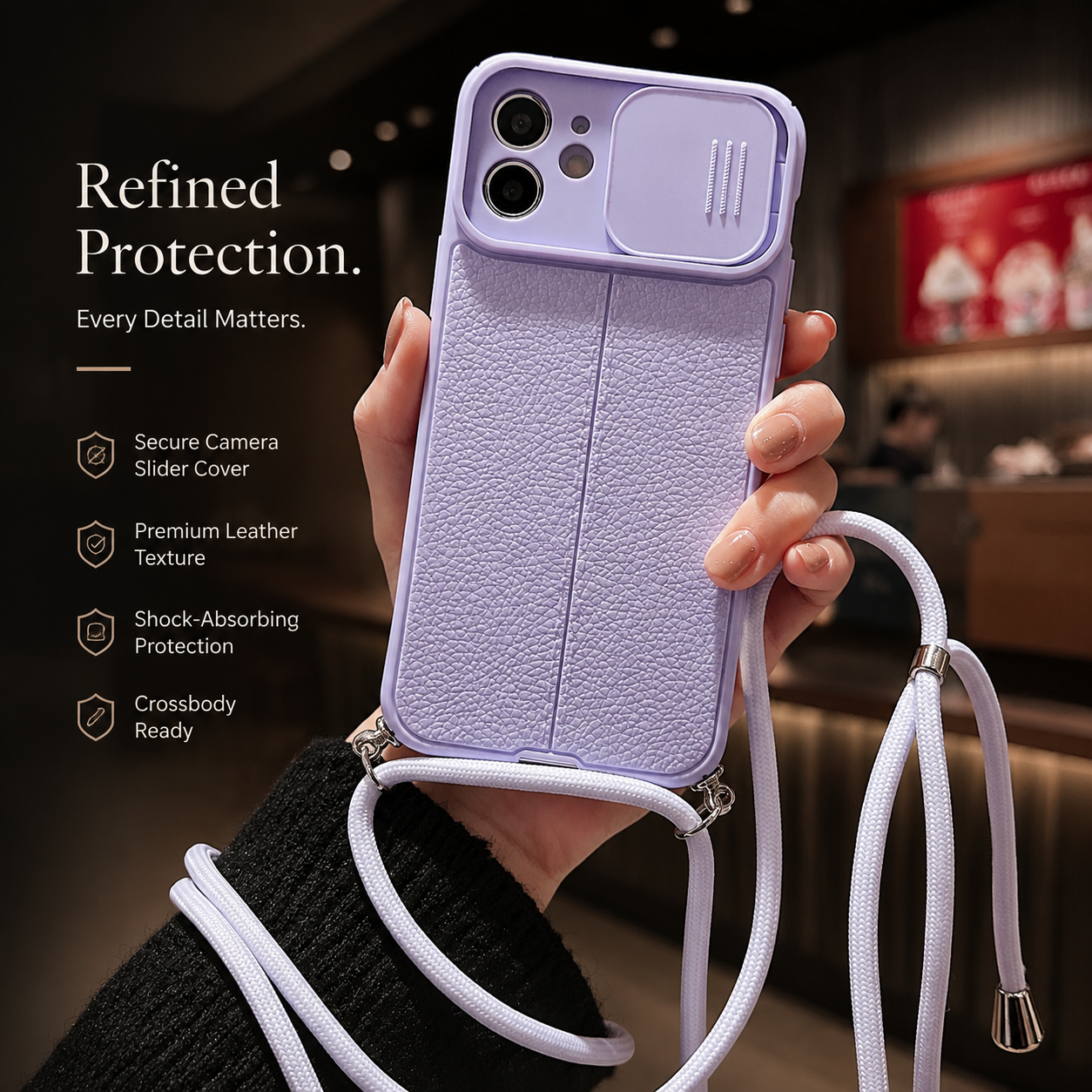 Premium iPhone Case MagSafe Compatible Leather Texture Sliding Camera Cover Magnetic Cover Shockproof Protective Lens Guard Slim Design