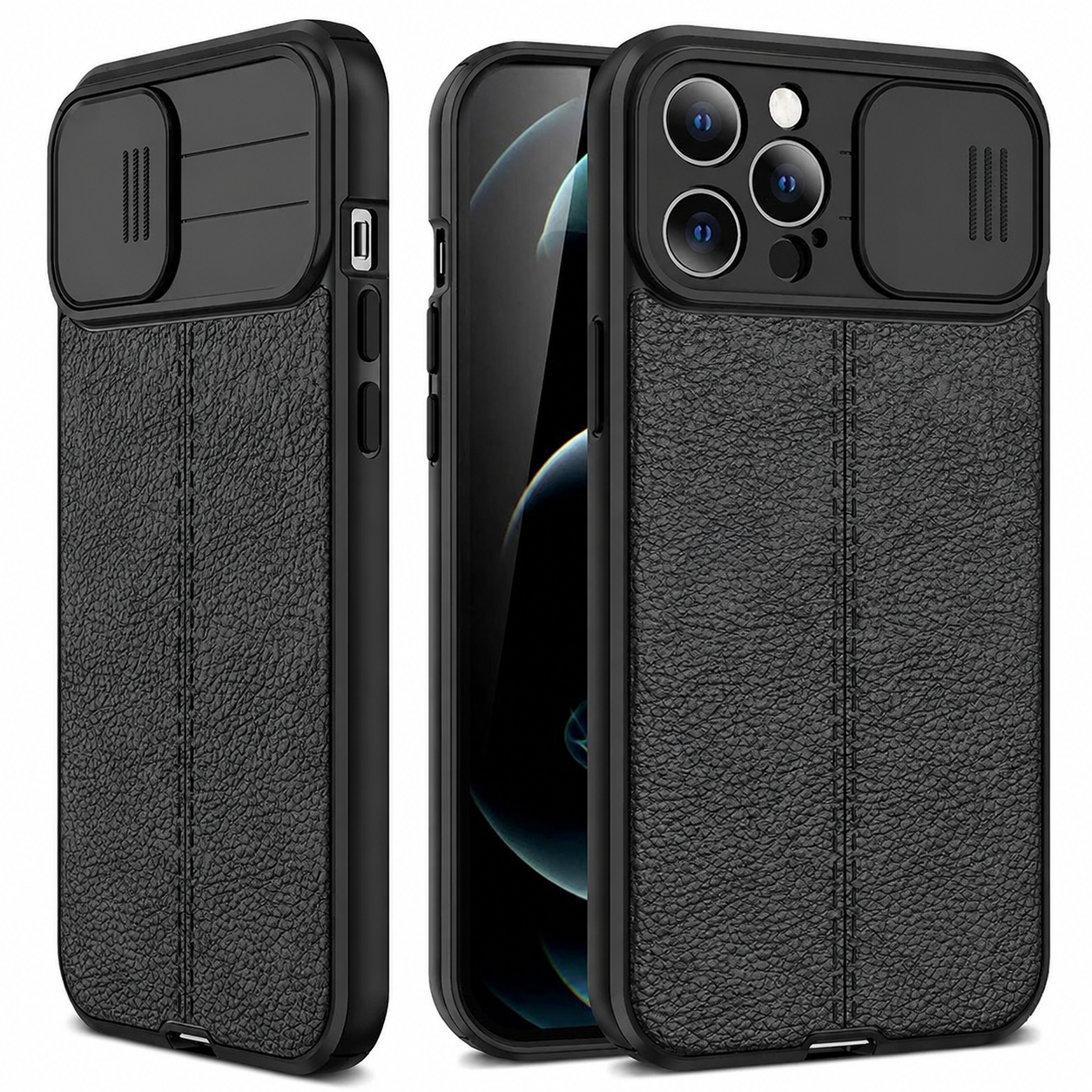 Premium iPhone Case MagSafe Compatible Leather Texture Sliding Camera Cover Magnetic Cover Shockproof Protective Lens Guard Slim Design
