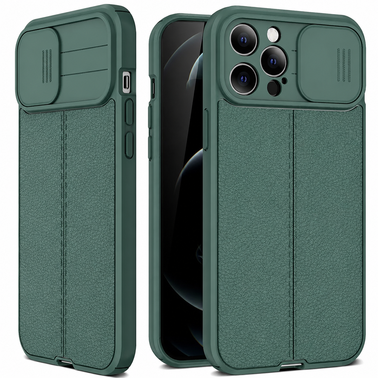 Premium iPhone Case MagSafe Compatible Leather Texture Sliding Camera Cover Magnetic Cover Shockproof Protective Lens Guard Slim Design