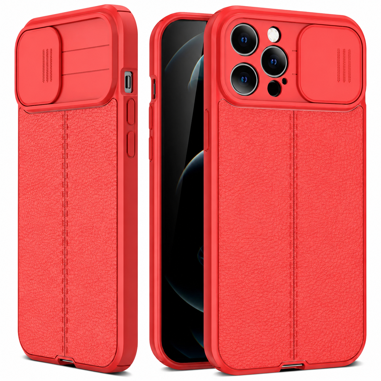 Premium iPhone Case MagSafe Compatible Leather Texture Sliding Camera Cover Magnetic Cover Shockproof Protective Lens Guard Slim Design