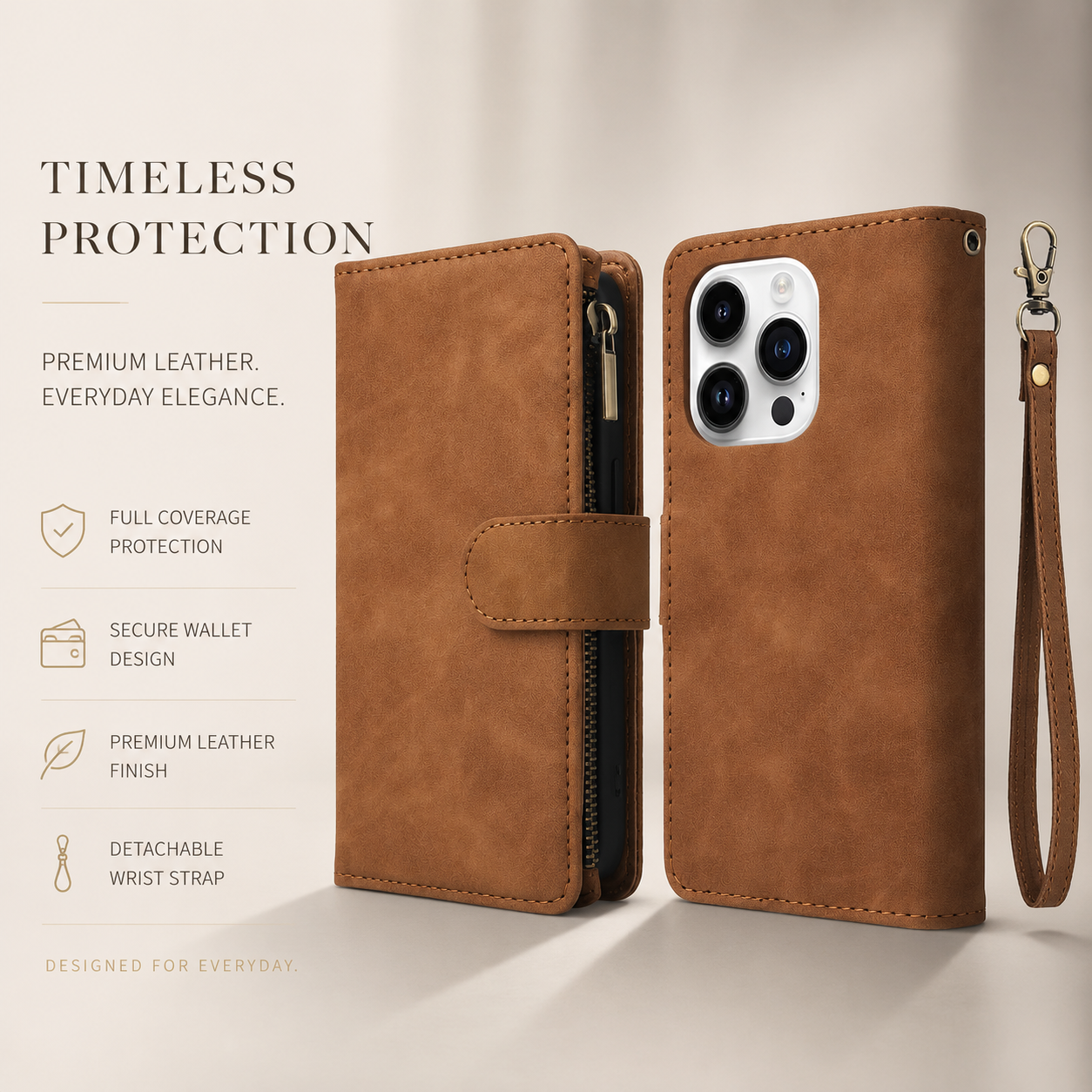 Premium iPhone Case MagSafe Compatible Leather Wallet Cover Card Holder Magnetic Closure Shockproof Protective Camera Lens Guard Slim Design
